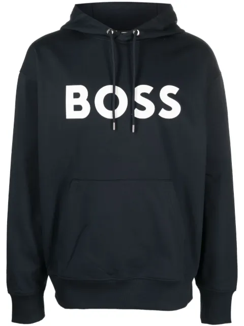 BOSS logo-print cotton hoodie Blue 50496661