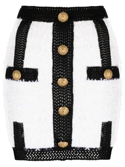 Balmain button-embellished tweed miniskirt White BF1LB036KE87