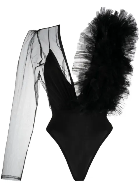 Alchemy ruffled single-sleeve bodysuit Black LIA615