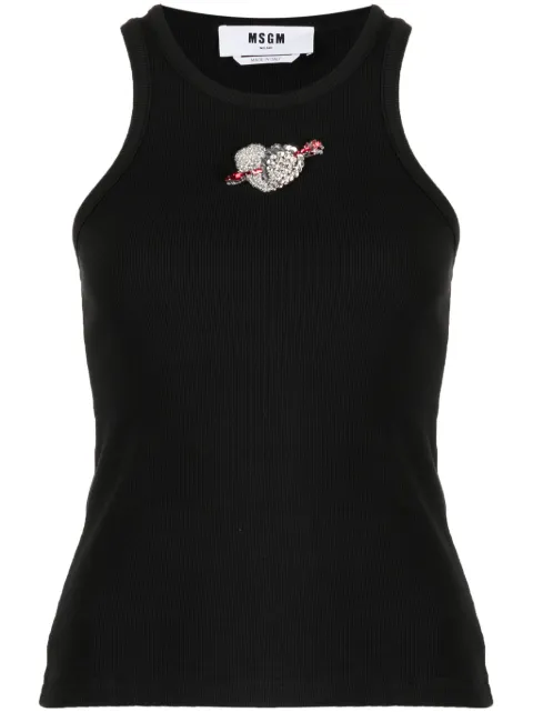 MSGM ribbed heart-embellished top Black 3541MDT83237794