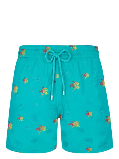Vilebrequin Mistral Piranhas-embroidered swim shorts Green MISU3C17