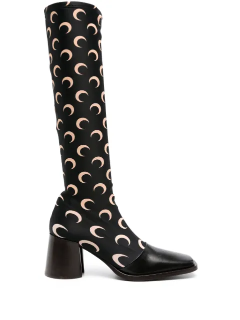 Marine Serre Regenerated jersey knee-high boots Black WFW021CJER0003IT99
