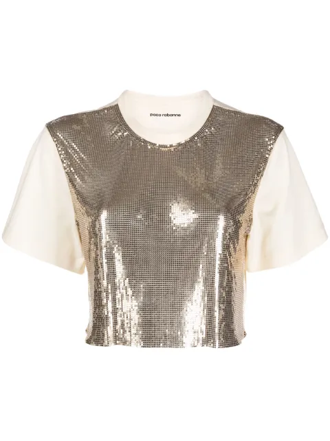 Rabanne chainmail-panel cropped T-shirt Gold 23FJTE116CO0471