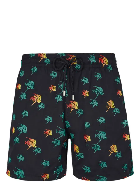 Vilebrequin Mistral Piranhas-embroidered swim shorts Black MISU3C17