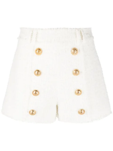 Balmain button-embellished tweed shorts White BF1PA313XF91
