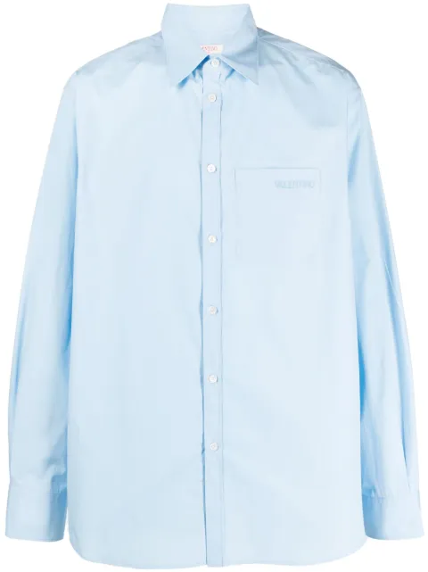 Valentino Garavani logo-embroidered cotton shirt Blue VABA979L3