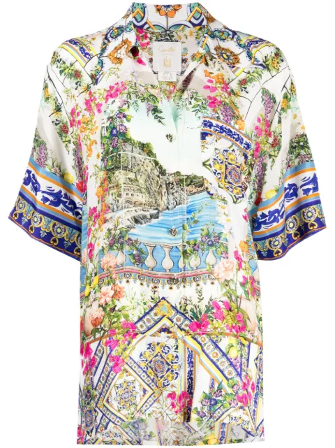 Camilla graphic-print silk shirt White 00026747