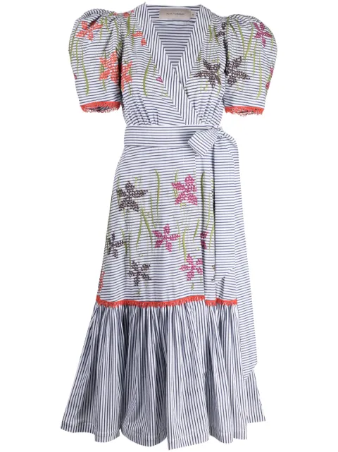 Silvia Tcherassi floral-embroidered striped midi dress White ST230641