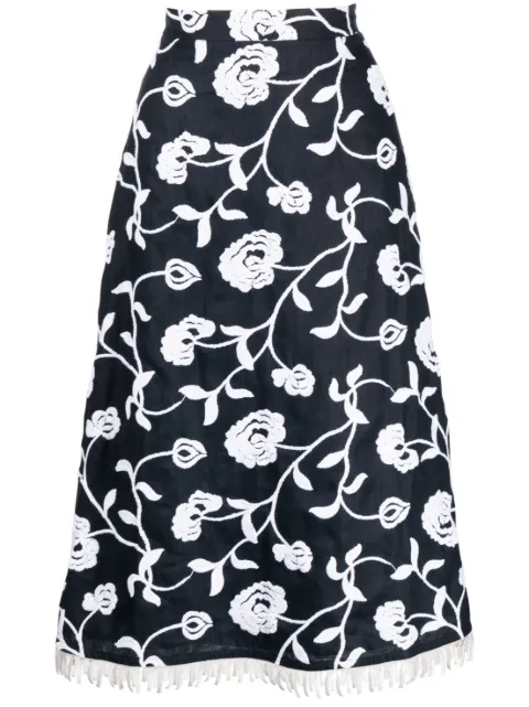Silvia Tcherassi floral-embroidered A-line midi skirt Blue ST230662