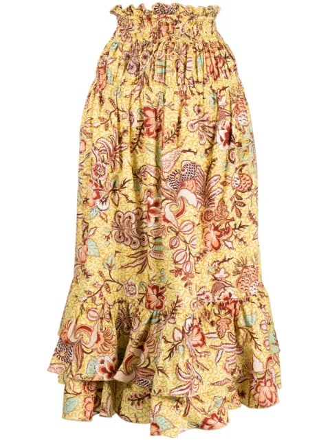 Ulla Johnson Acacia Calla Lily-print midi skirt Yellow PF230300