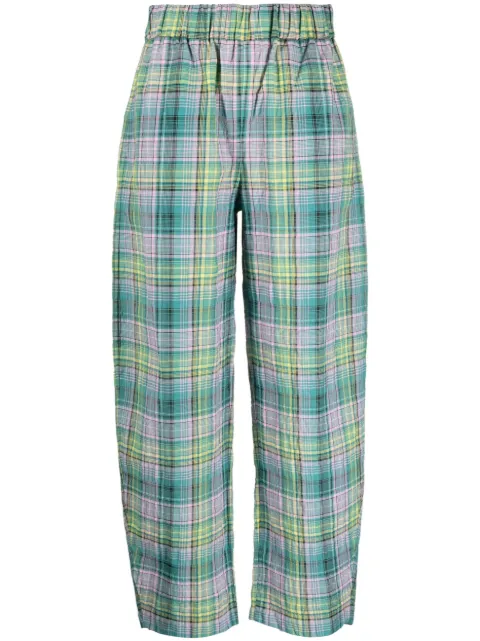 GANNI check-pattern seersucker pants Green F7653