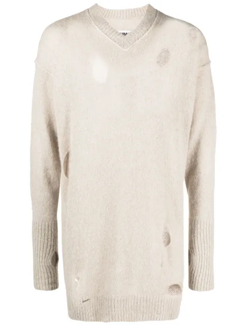 MM6 Maison Margiela distressed-effect knitted jumper Neutrals S52HN0003S18289