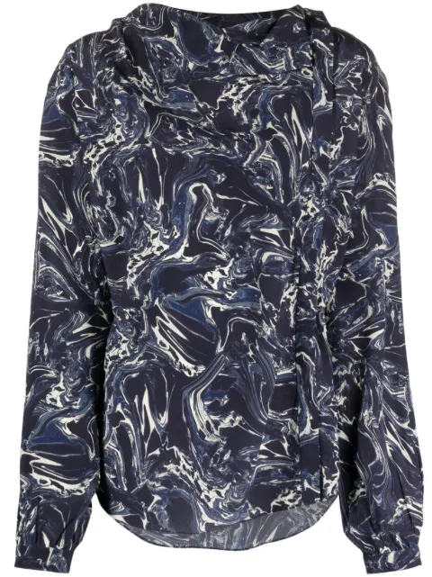 ISABEL MARANT Tiphaine marble-print silk blouse Blue HT0276FAA4J27I