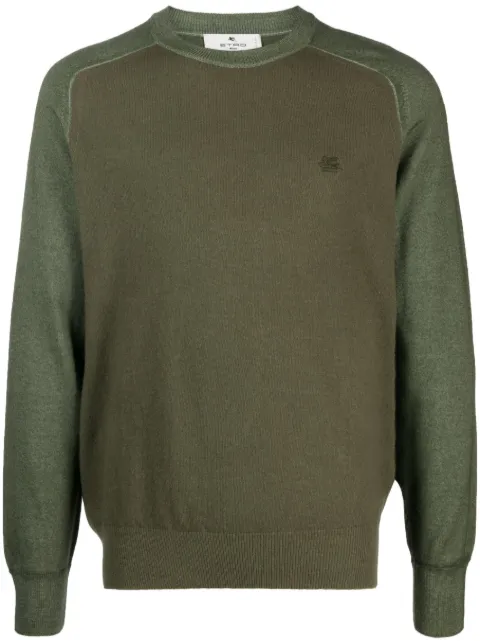 ETRO logo-embroidered virgin wool sweater Green 1N9339294
