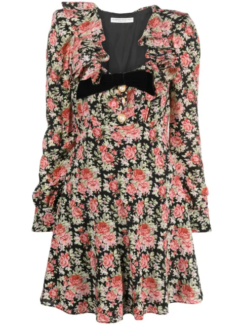 Alessandra Rich rose-print silk minidress Black FAB3493F4001