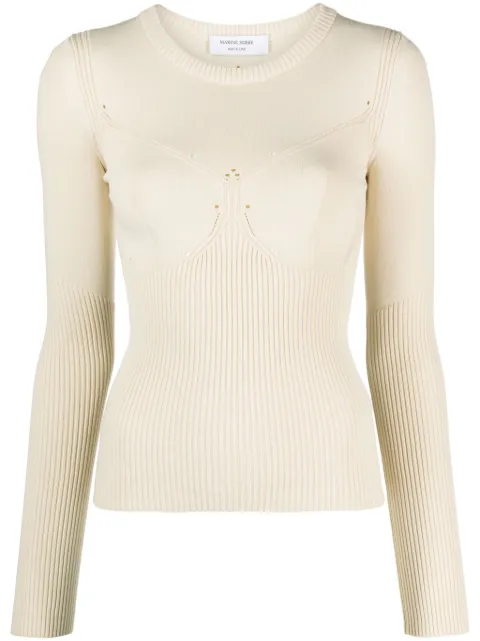 Marine Serre rib-knit long-sleeve top Neutrals WTO085CKNI0030