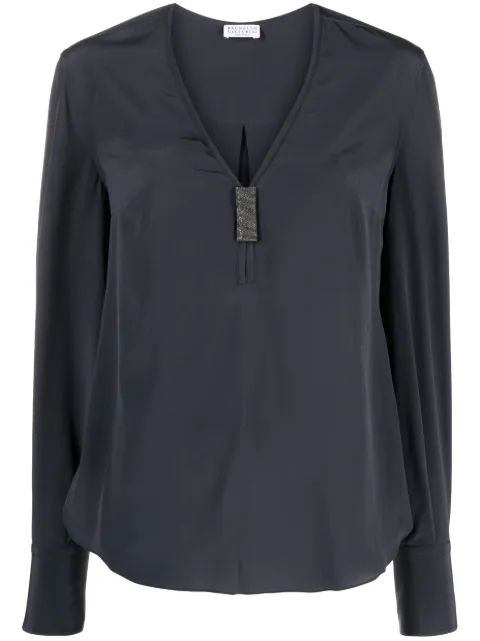 Brunello Cucinelli bead-detail silk blouse Blue MB993BK102C8901