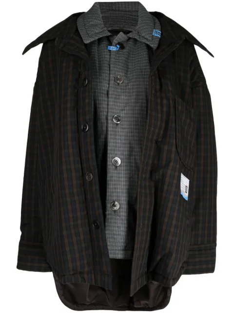 Maison MIHARA YASUHIRO layered checked shirt jacket Brown B11SH151