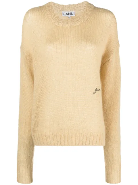GANNI logo-embroidered knitted jumper Neutrals K1918