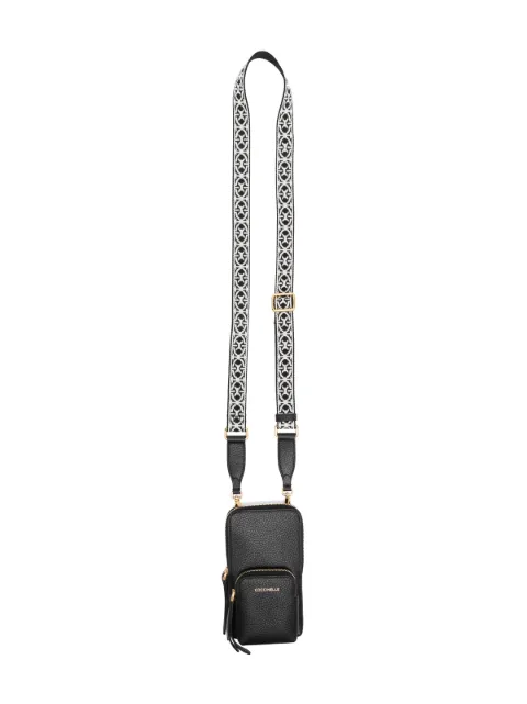 Coccinelle jacquard neck-strap leather phone case Black E5PM0270101