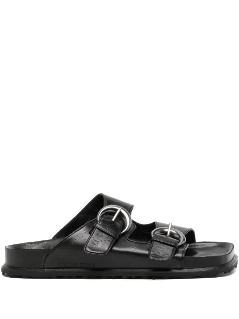 Marine Serre logo-debossed buckle-strap leather sandals Black F071SS23MLEALE0010