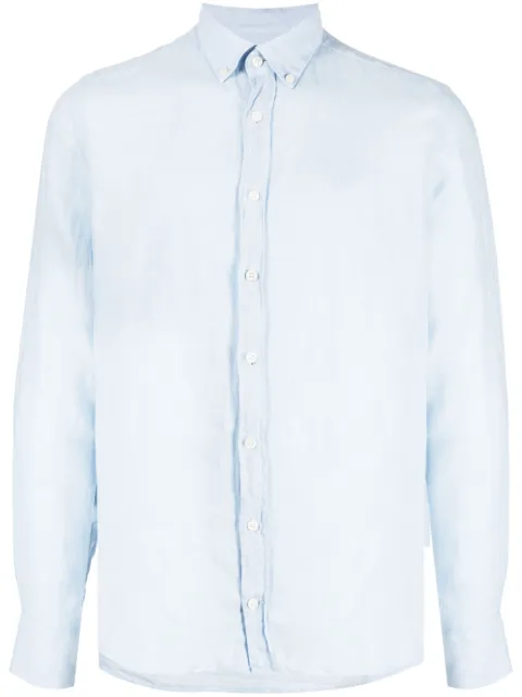 Hackett London logo-embroidered ramie shirt Blue HM309382