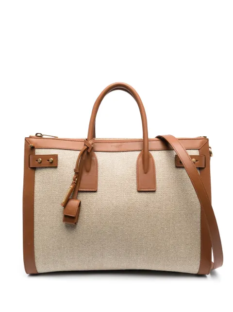 Saint Laurent large Sac De Jour linen tote bag Neutrals 7377412MF6W