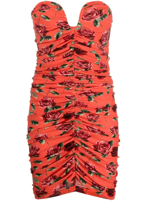 Magda Butrym rose-print ruched bustier minidress Red PF23DRESS16