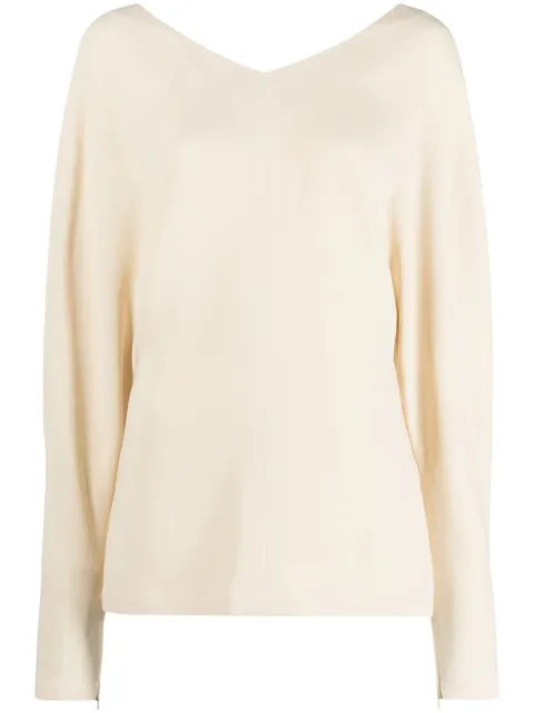 Stella McCartney stitched V-neck long-sleeve blouse Neutrals 6T0129SCA06