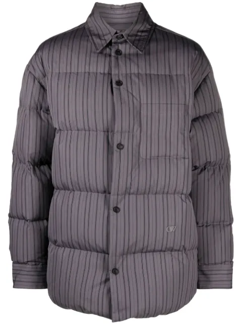 Off-White logo-embroidered striped puffer jacket Grey OMEJ001F23FAB0010807