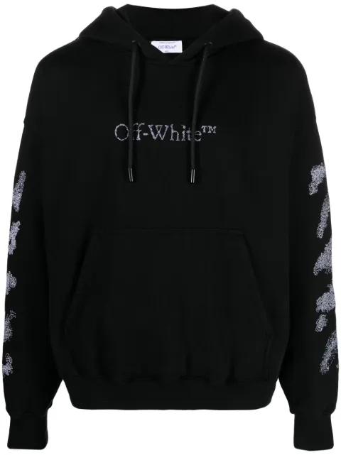 Off-White Diag Stripe-embroidered cotton hoodie Black OMBB085F23FLE0181001