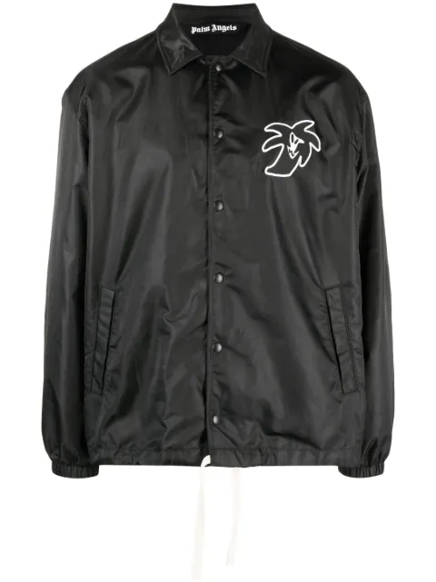 Palm Angels logo-patch lightweight jacket Black PMEM014E23FAB0011001