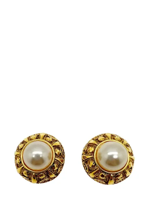 Jennifer Gibson Jewellery Vintage French Couture Etruscan galleried half pearl earrings 1980s Gold FCD2CFCD2C2023060735
