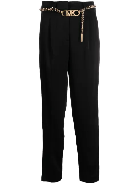 Michael Michael Kors logo-plaque high-waist tapered trousers Black MF330HK99G
