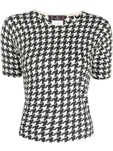 John Galliano Pre-Owned 1990s houndstooth print short-sleeved top Black HOLAGAL120