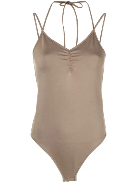 REMAIN V-neck spaghetti-straps bodysuit Brown 5005772638