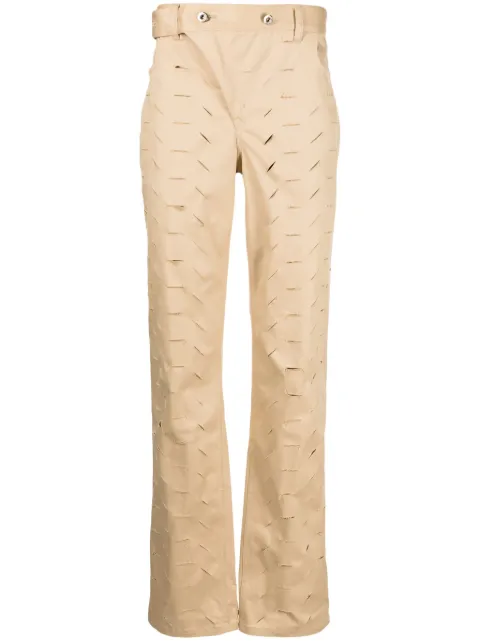 JUNTAE KIM ripped straight-leg trousers Neutrals JTKAW23T08