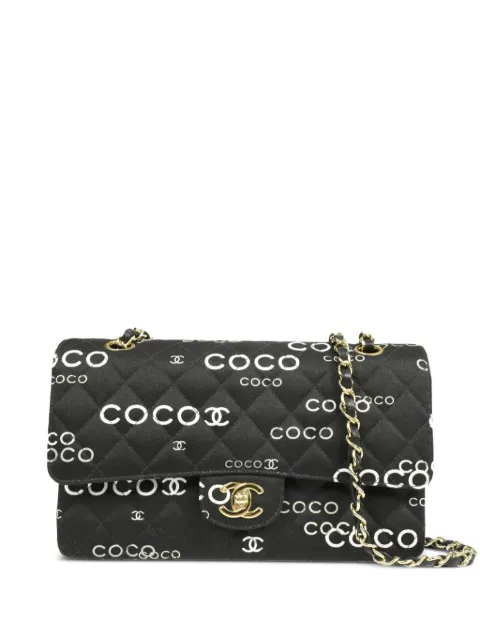 CHANEL Pre-Owned 2002 Coco-Print Double Flap shoulder bag Black 7326616