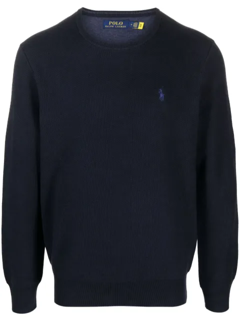Polo Ralph Lauren embroidered-logo long-sleeve cotton jumper Blue 710918163001