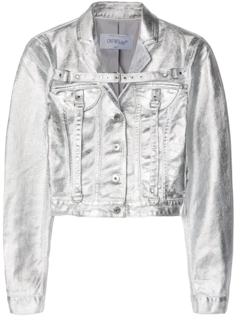 Off-White laminated metallic cropped jacket Silver OWYE048F23DEN0027200