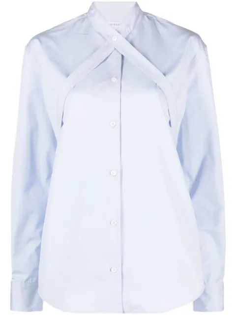 Off-White belted cotton-poplin shirt Blue OWGE014F23FAB0014000