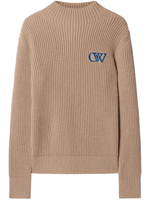 Off-White logo-intarsia wool jumper Neutrals OMHF052F23KNI0016464