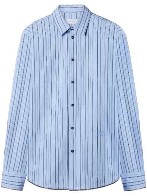 Off-White zip-embellished striped cotton shirt Blue OMGE024F23FAB0044140
