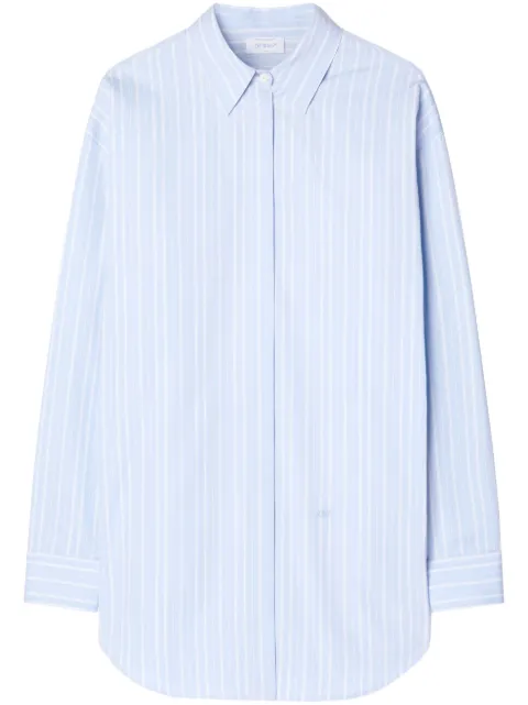 Off-White zip-detail pinstriped poplin shirt Blue OWGE008F23FAB0014001