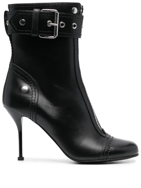 Alexander McQueen buckle-detail 90mm leather boots Black 757505WIDR3