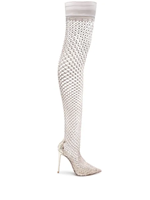 Le Silla Gilda 120mm rhinestone fishnet boots Gold 2110R100R8PPSTR