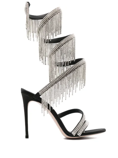 Le Silla Jewels 105mm fringe-detail sandals Black 8554A100R1PPSAT