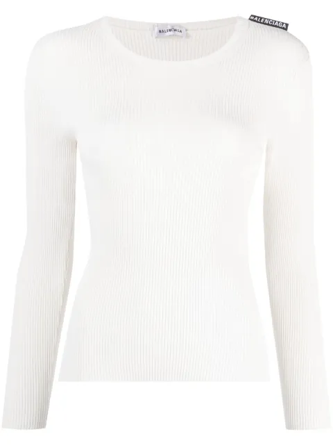 Balenciaga Pre-Owned ribbed knit long-sleeved top White CSCRBALTOP7269