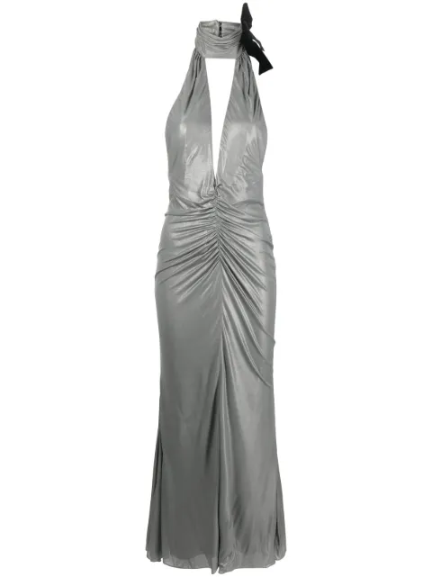 Alessandra Rich halterneck open-back evening dress Grey FAB3428F4053