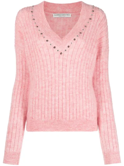 Alessandra Rich stud-embellished ribbed jumper Pink FAB3486K4058